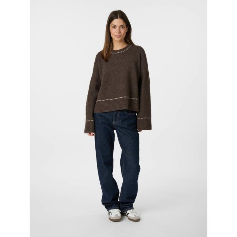Neo Noir - Roeme Knit Stitch Blouse - Brown Melange