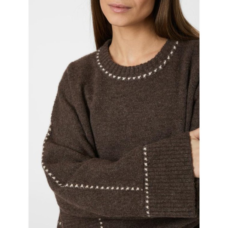 Neo Noir - Roeme Knit Stitch Blouse - Brown Melange