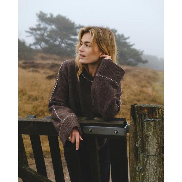 Neo Noir - Roeme Knit Stitch Blouse - Brown Melange