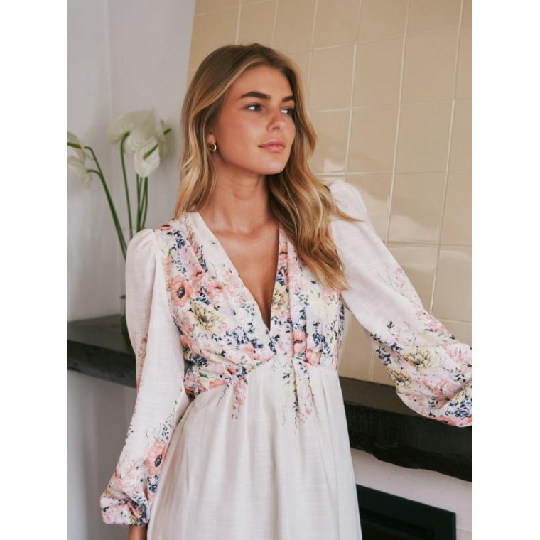 Neo Noir - Silfi Flower Print Dress - Creme