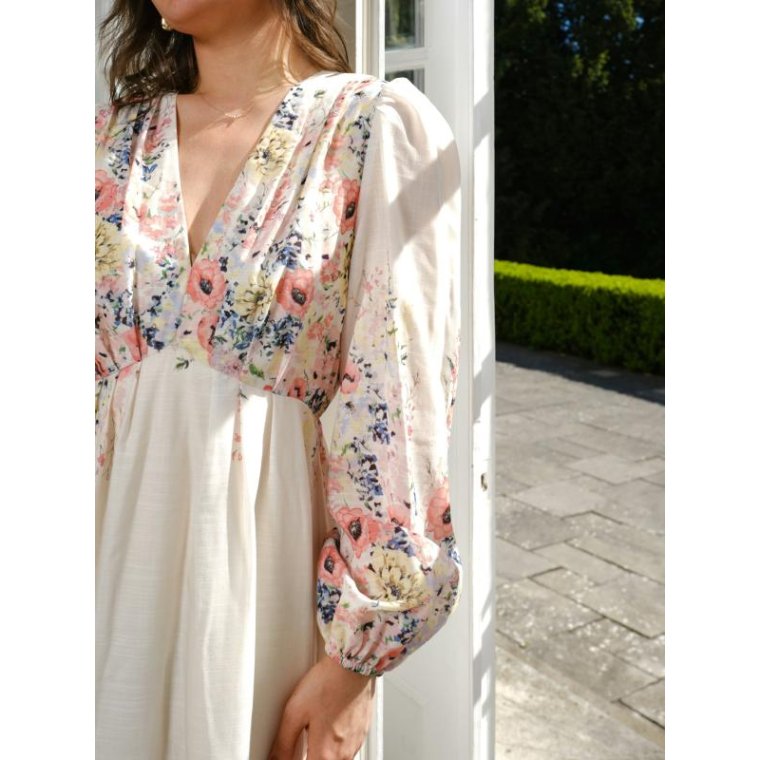 Neo Noir - Silfi Flower Print Dress - Creme