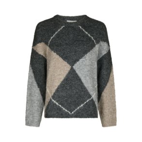 Neo Noir - Inga Check Fluff Knit Blouse - Antracit