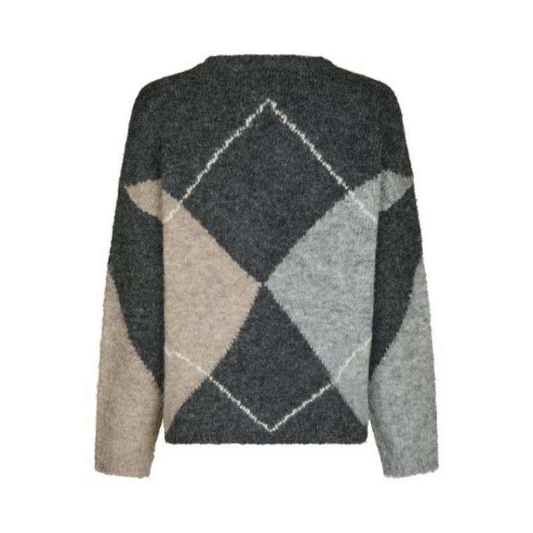 Neo Noir - Inga Check Fluff Knit Blouse - Antracit