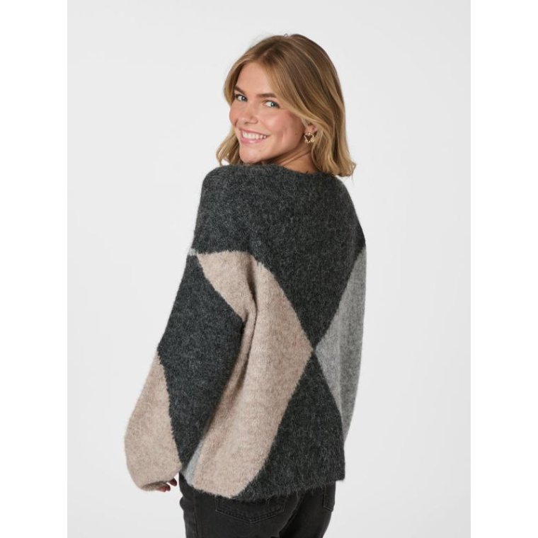 Neo Noir - Inga Check Fluff Knit Blouse - Antracit