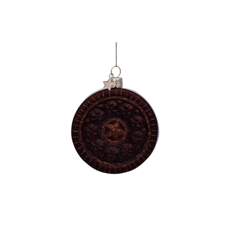 Vondels - Julekugle i glas - Brun/hvid Rund Kage - Oreo