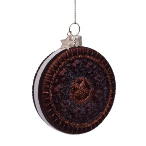 Vondels - Julekugle i glas - Brun/hvid Rund Kage - Oreo