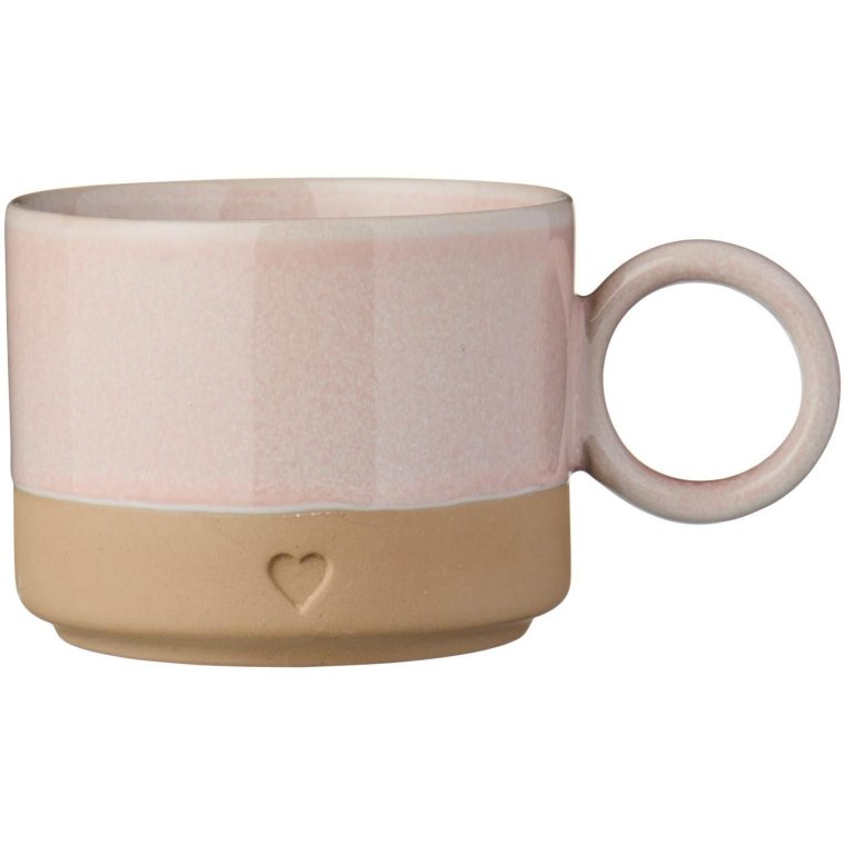 IB LAURSEN - Krus m/hank Heart mat brunt ler m/rosa kant 290 ml