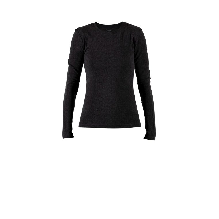 Blue - Gunver wool rib LS Tee - Black