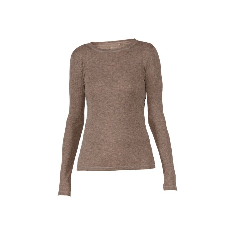 Blue - Gunver wool rib LS Tee - Coffee melange