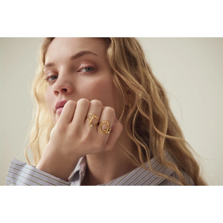 Maanesten - L Alphabet Ring - Forgyldt