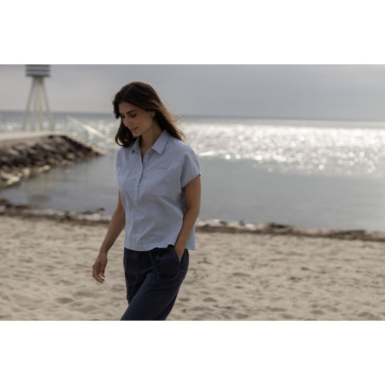 Blue - Lisbeth short linen Shirt - Heaven-melange