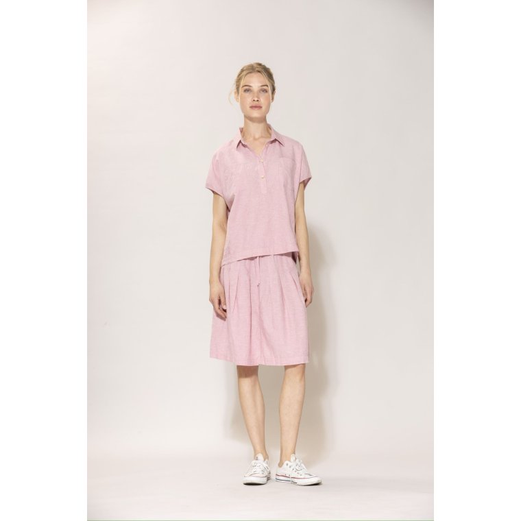 Blue - Lisbeth short linen Shirt - Soft Pink melange
