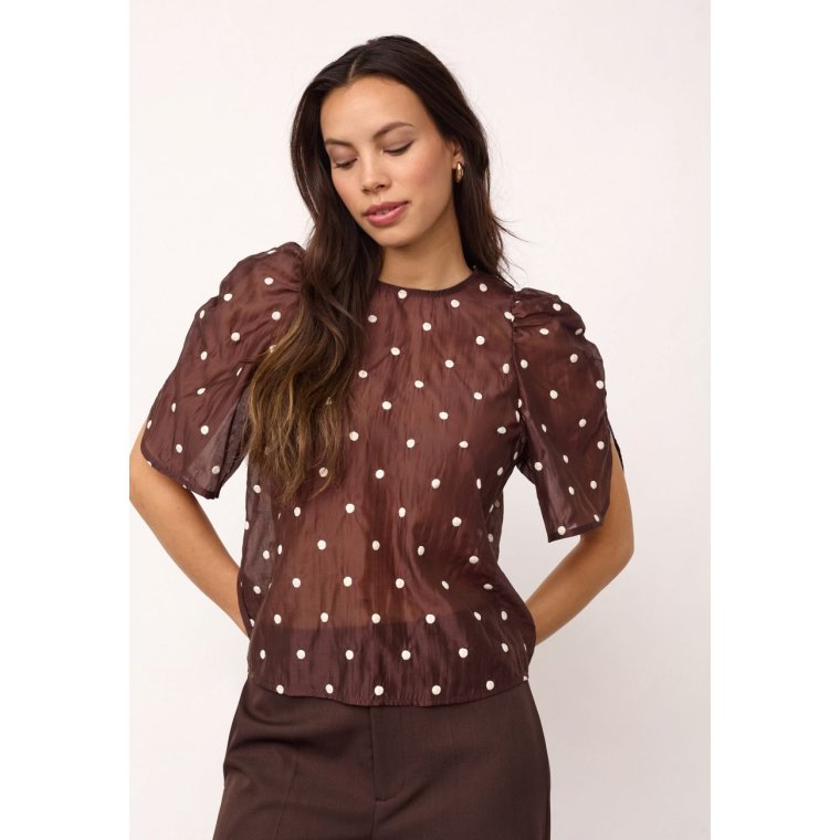 Co`couture - DitaCC Dot SS Blouse - Dark Brown