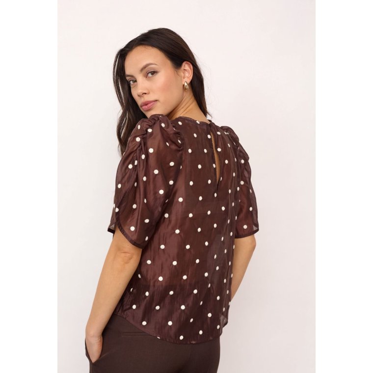 Co`couture - DitaCC Dot SS Blouse - Dark Brown