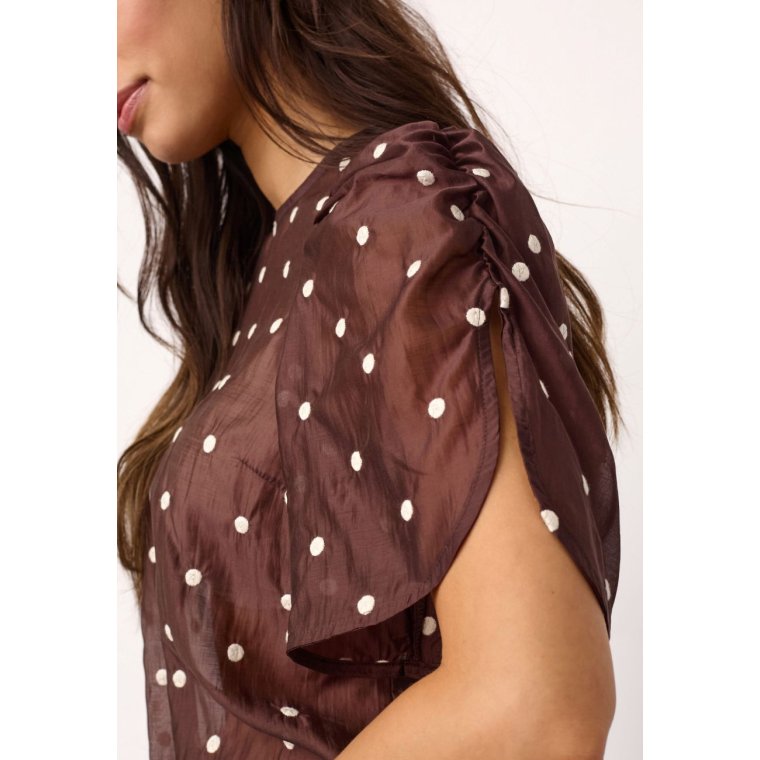 Co`couture - DitaCC Dot SS Blouse - Dark Brown