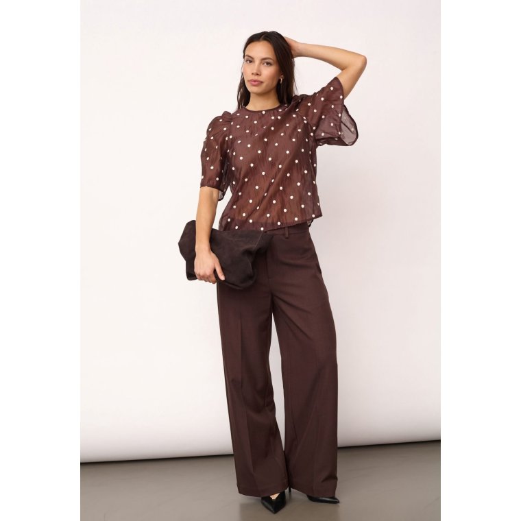 Co`couture - DitaCC Dot SS Blouse - Dark Brown