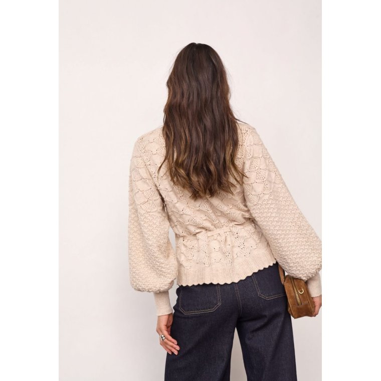 Co`couture - 32241 RowCC Pointelle Tie Cardigan - Creme