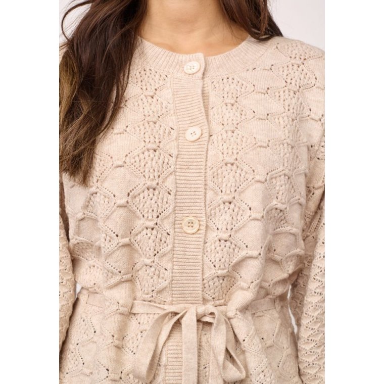 Co`couture - 32241 RowCC Pointelle Tie Cardigan - Creme