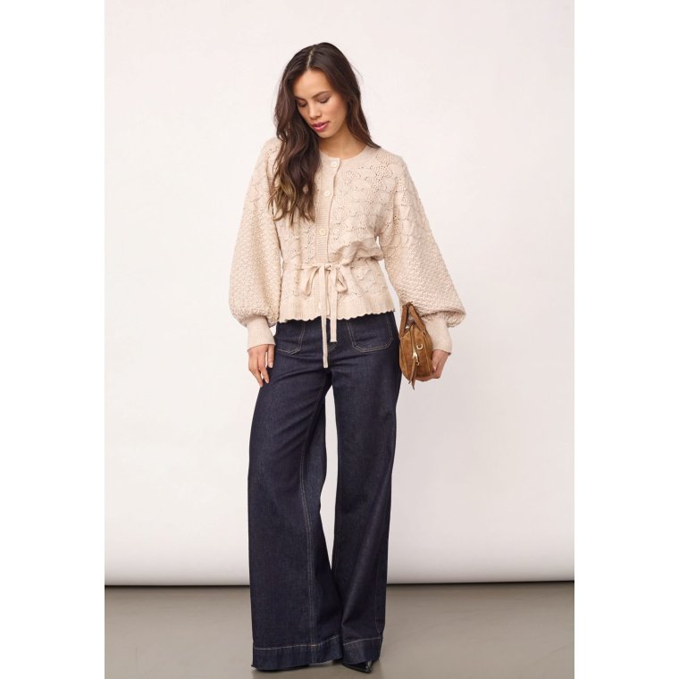 Co`couture - 32241 RowCC Pointelle Tie Cardigan - Creme