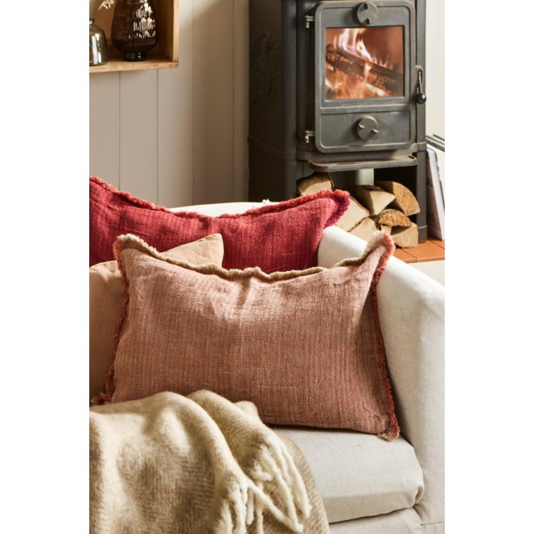 IB LAURSEN - Pude med fyld natur/malva vvede striber, 4 sider m/frynser