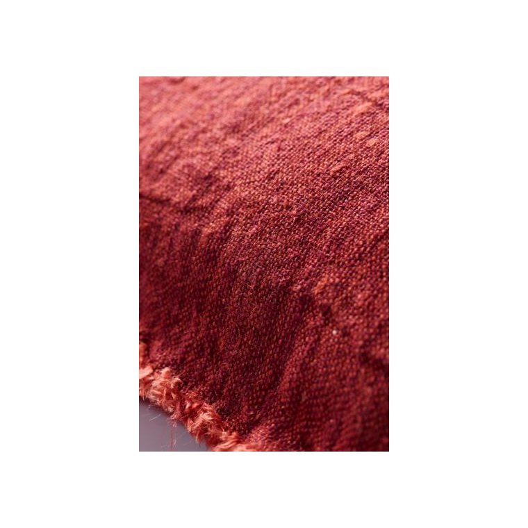 IB LAURSEN - Pude med fyld rust/bordeaux vvede striber, 4 sider m/frynser