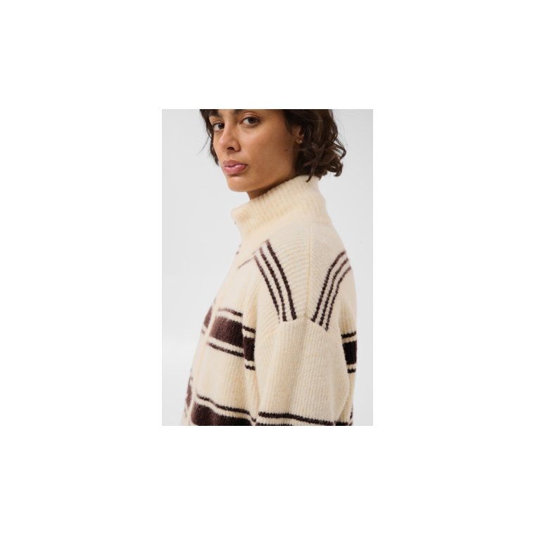 Part Two - CamiriaPW Pullover - Off White w. Brown Stripes