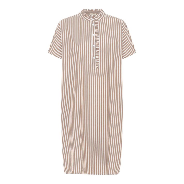 FRAU - Seoul ss frill dress BC - Coffee Wide Stripe