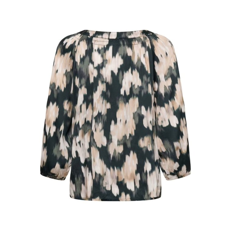 Part Two - CatinPW Blouse - Green Blurred Flower Print
