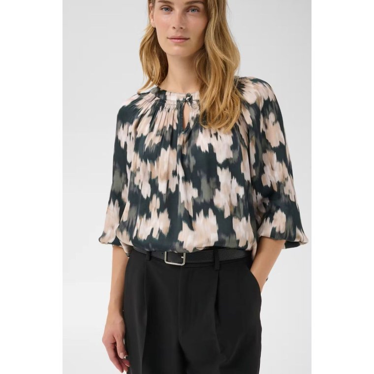 Part Two - CatinPW Blouse - Green Blurred Flower Print