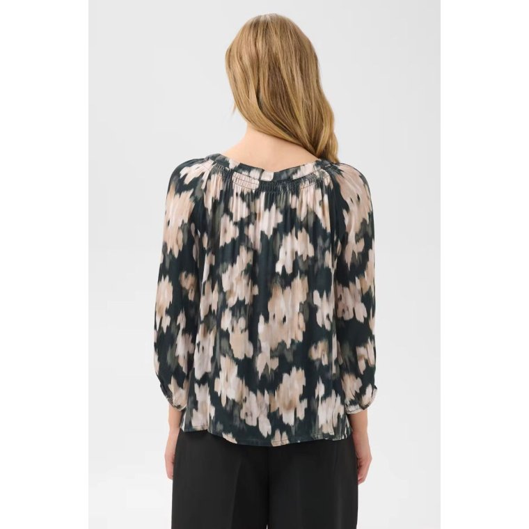 Part Two - CatinPW Blouse - Green Blurred Flower Print