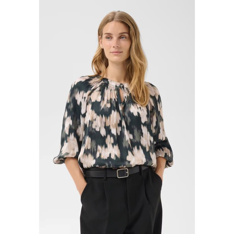 Part Two - CatinPW Blouse - Green Blurred Flower Print