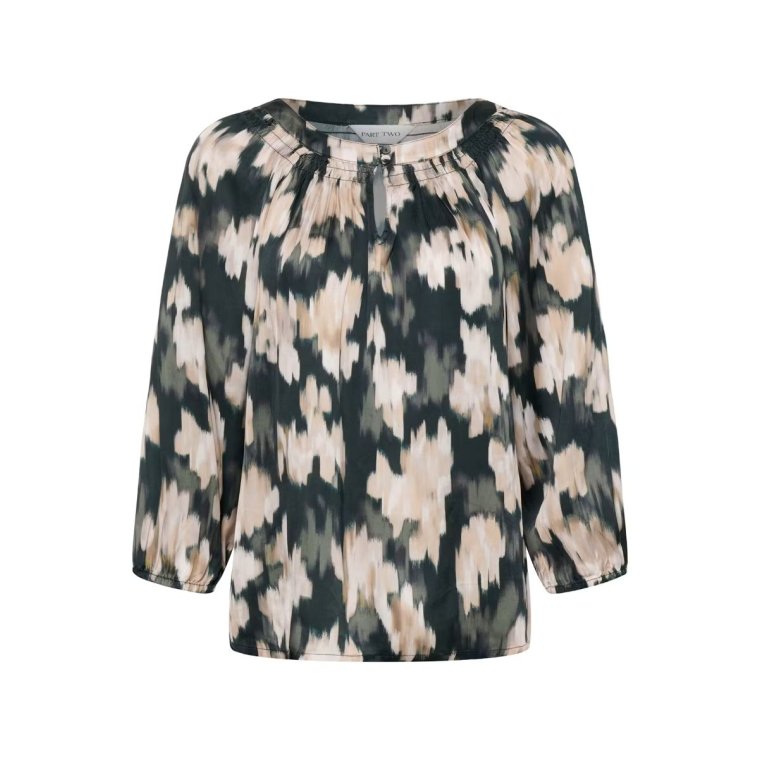Part Two - CatinPW Blouse - Green Blurred Flower Print