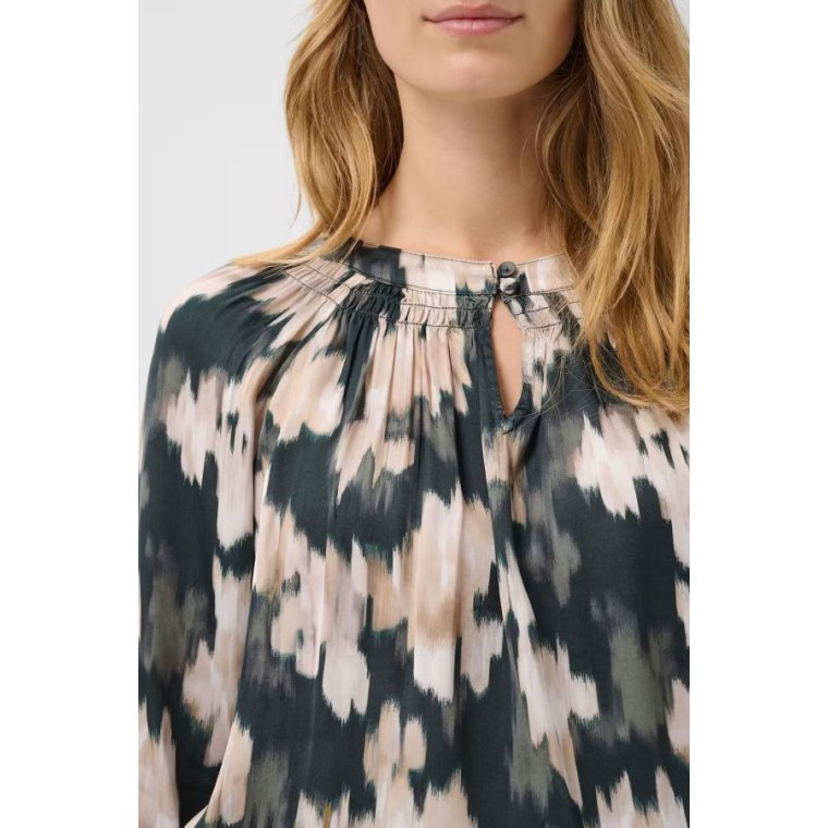 Part Two - CatinPW Blouse - Green Blurred Flower Print