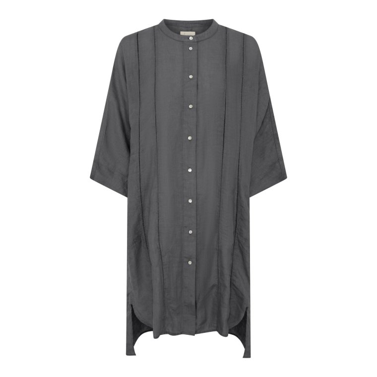 FRAU - Seoul 2/4 pure linen deco long shirt - Beluga