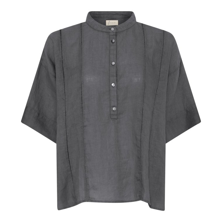 FRAU - Delhi ss pure linen deco shirt - Beluga