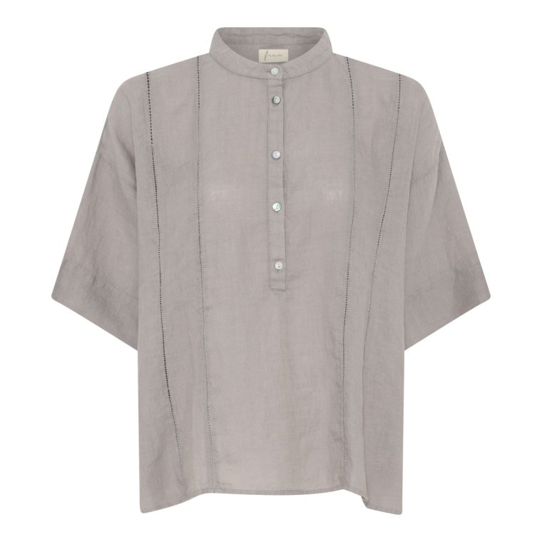 FRAU - Delhi ss pure linen deco shirt - Dove