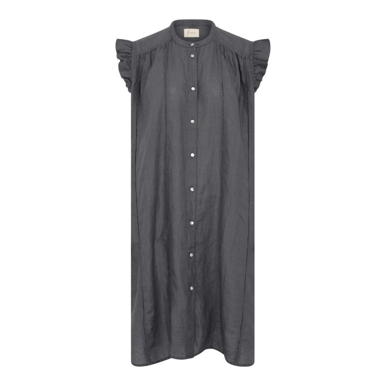 FRAU - Napoli pure linen deco knee dress - Beluga