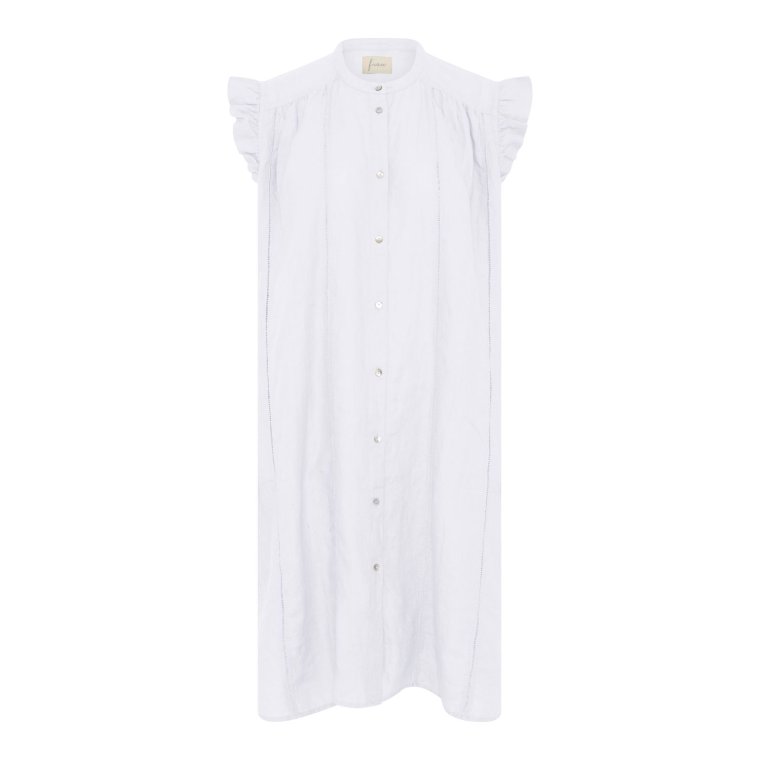 FRAU - Napoli pure linen deco knee dress - Bright White