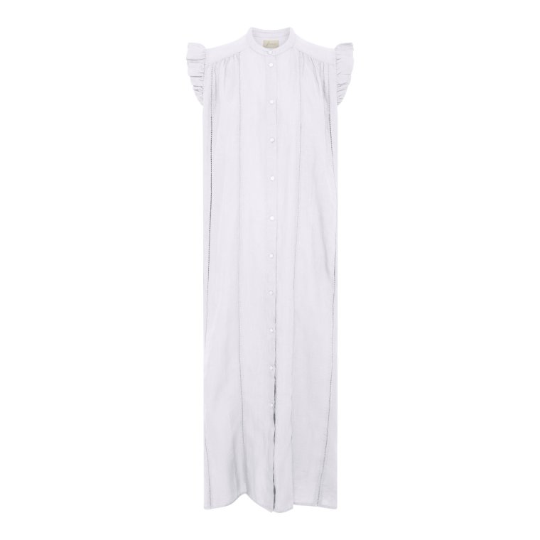 FRAU - Napoli pure linen deco long dress - Bright White