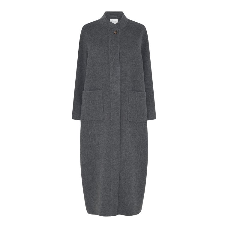 Frau - Chicago pure wool long coat - Dark Grey Melange