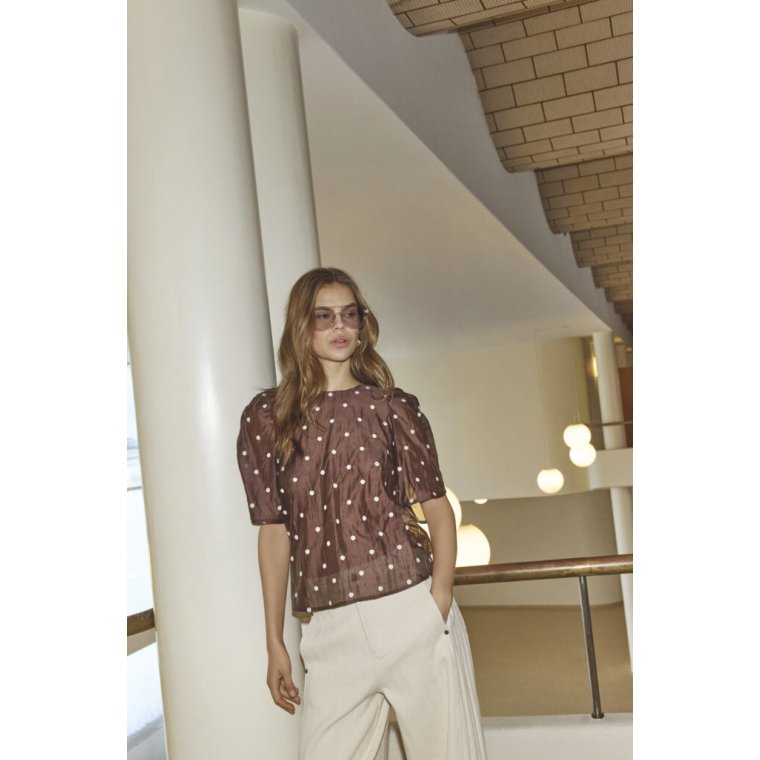 Co`couture - DitaCC Dot SS Blouse - Dark Brown