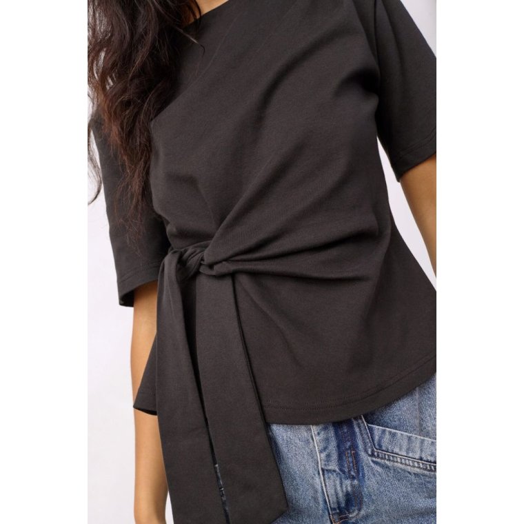 Co`couture - OrianeCC Pleat Tie Tee - Black