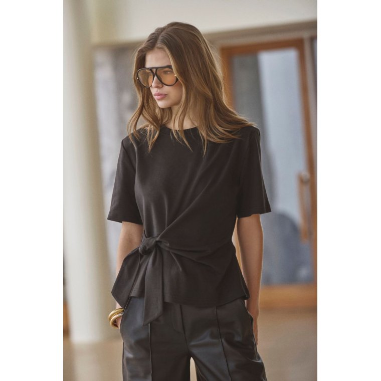 Co`couture - OrianeCC Pleat Tie Tee - Black