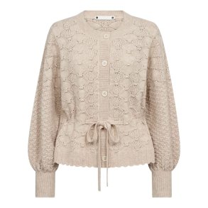 Co`couture - 32241 RowCC Pointelle Tie Cardigan - Creme