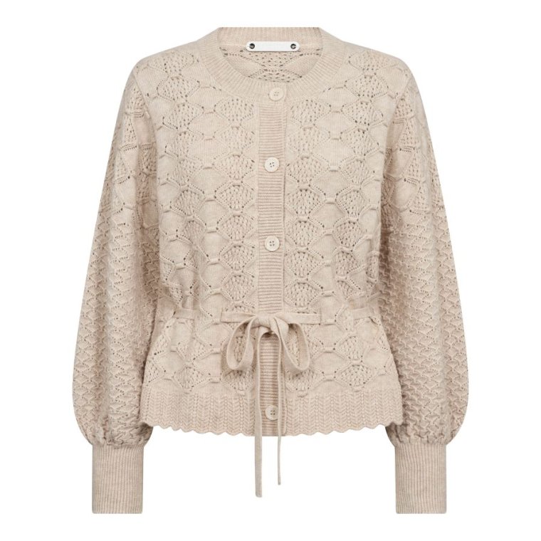 Co`couture - 32241 RowCC Pointelle Tie Cardigan - Creme