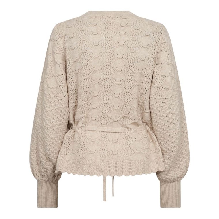 Co`couture - 32241 RowCC Pointelle Tie Cardigan - Creme