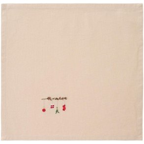 Ib Laursen - Stofserviet Tradition gren m/r�de b�r og h�ngende julepynt h�rfarvet
