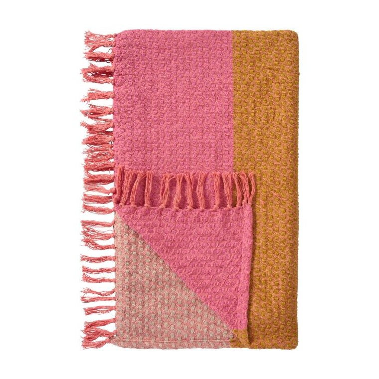 Ib Laursen - Plaid m/pink, orange, natur og gult stribem�nster