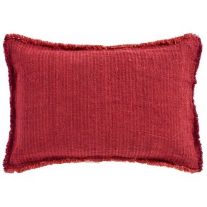 IB LAURSEN - Pude med fyld rust/bordeaux vvede striber, 4 sider m/frynser