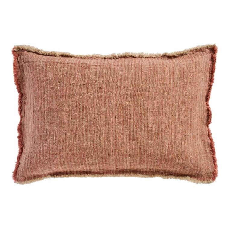 IB LAURSEN - Pude med fyld natur/malva vvede striber, 4 sider m/frynser